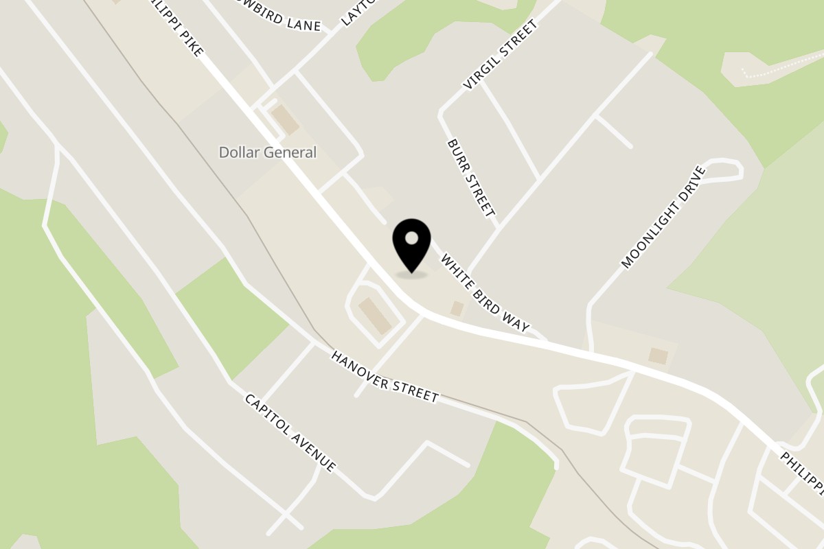 Map showing the location of Mazza's Pizzeria & Hoagie Shop on 1877 Philippi Pike in Clarksburg